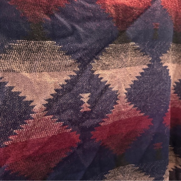 Woven Heart Plaid Fringe Poncho Wrap Boho Cozy Blanket Shawl One Size Winter - Picture 7 of 7